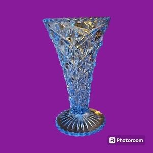 VTG Indiana Glass Baby Blue Diamond Point Vase